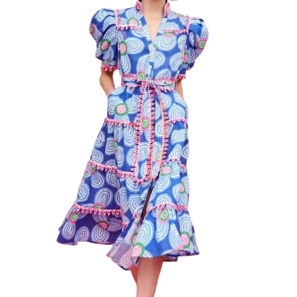 Celia B Lottie Dress Blue Pink White Green Floral Size Small - Picture 3 of 8